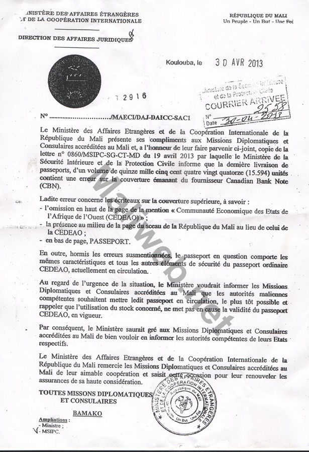 Correspondance ministère des affaires étrangères