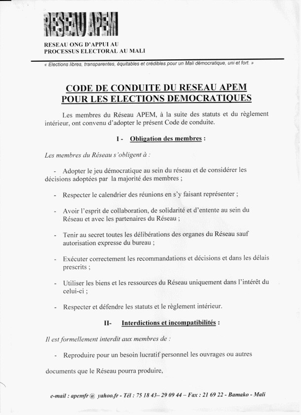 CODE DE CONDUITE 1