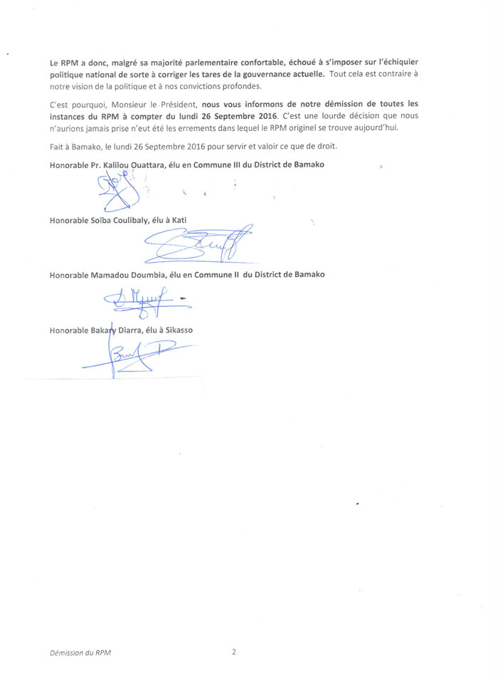 Rassemblement pour le Mali : Quatre députés quittent le navire dénonçant une « absence de vision » du gouvernement
