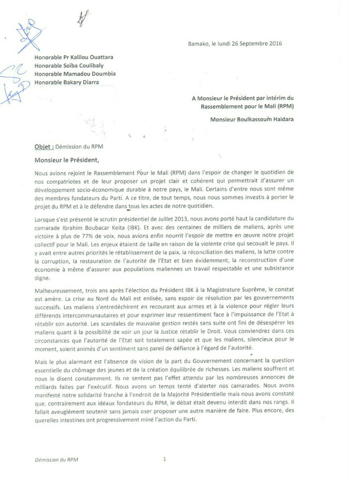 Rassemblement pour le Mali : Quatre députés quittent le navire dénonçant une « absence de vision » du gouvernement