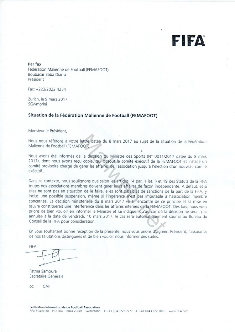 Le Mali bientôt suspendu de toutes les compétitions internationales !