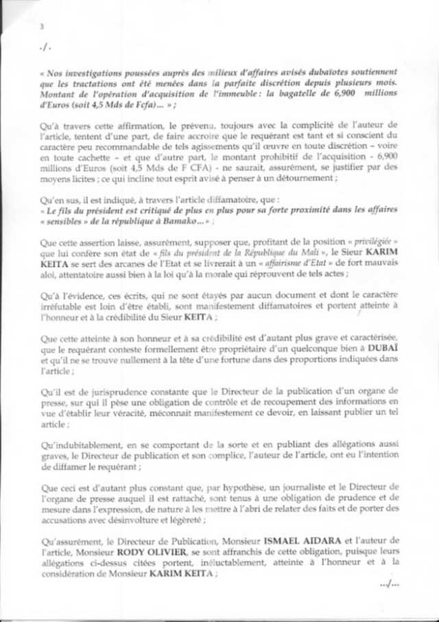 Accusé d’avoir acheté un immeuble à Dubaï : Karim Keita assigne en justice à Dakar le journal en ligne : « Confidentielafrique.com »
