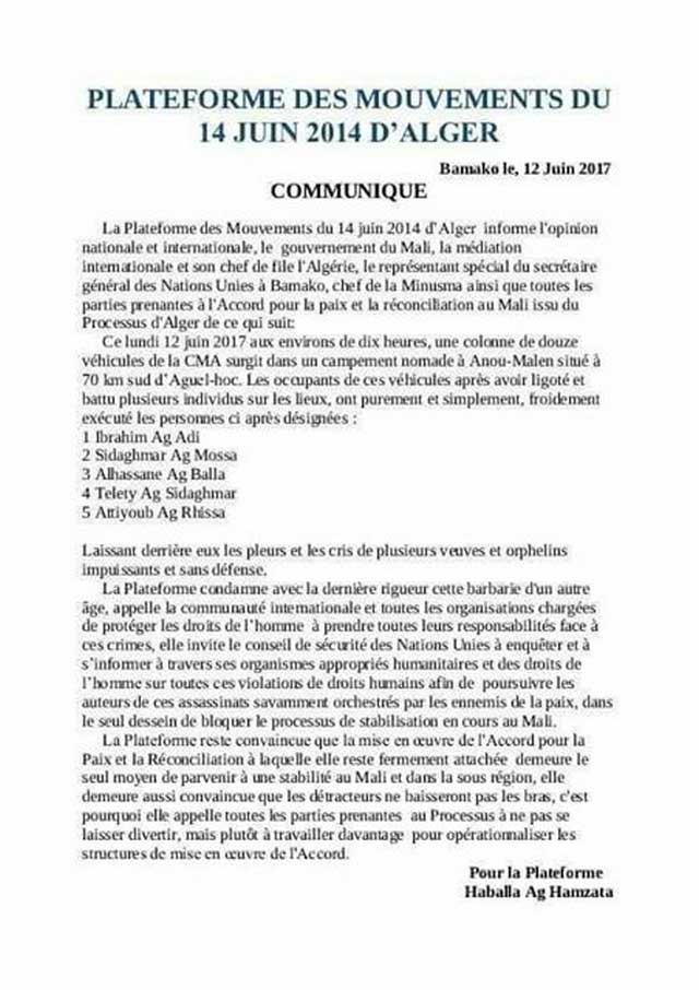 Communique de la coordination des mouvements de l’Azawad sur le retour de l’administration à Kidal