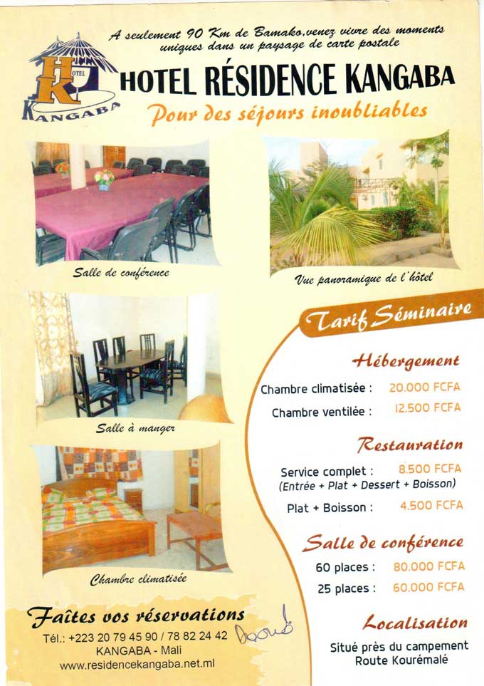 Hôtellerie, Séminaire et Formation : RÉSIDENCE Kangaba, le cadre en vogue du moment