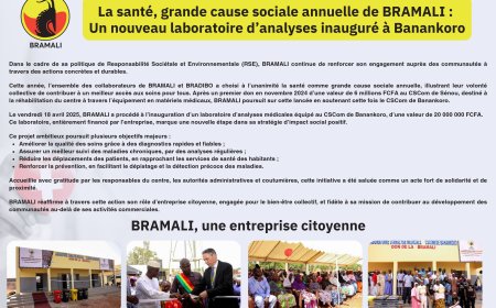 La santé, grande cause sociale annuelle de BRAMALI un nouveau laboratoire d’analyses inauguré à Banankoro