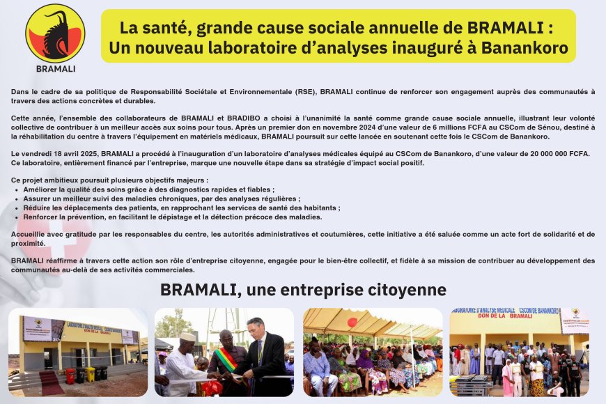 La santé, grande cause sociale annuelle de BRAMALI un nouveau laboratoire d’analyses inauguré à Banankoro