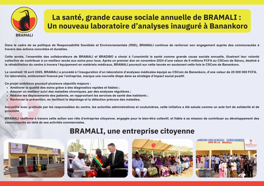 La santé, grande cause sociale annuelle de BRAMALI un nouveau laboratoire d’analyses inauguré à Banankoro