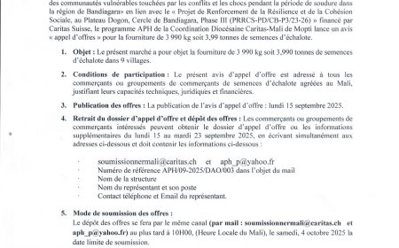 Caritas Mali: Avis fourniture des semences échalotes