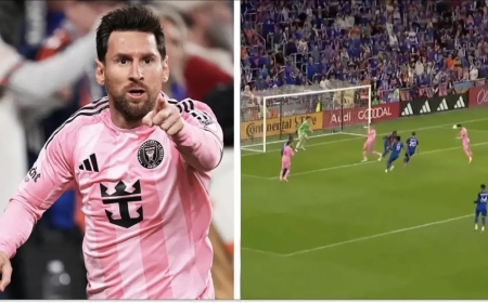 Lionel Messi marque de la tête pour l’Inter Miami lors de la demi-finale cruciale de la MLS Cup contre Cincinnati