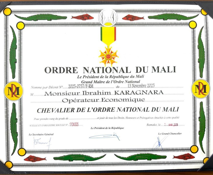 Pour services rendus à la nation : Ibrahim Karagnara décoré parAssimi Goïta