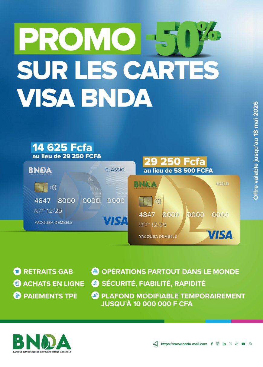 BNDA: Promo -50% sur les cartes VISA BNDA