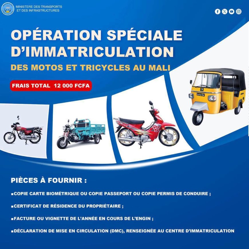 Motos et tricycles : le Mali lance une vaste opération d’immatriculation à compter du 15 juin