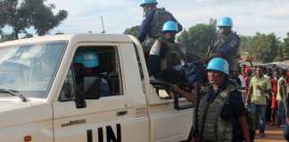 Des casques bleus à Bangui le 15 octobre 2014. AFP PHOTO / STRINGER