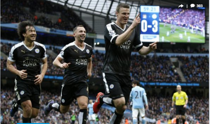 Leicester s'impose à Manchester City (1-3) et prend provisoirement 6 points d'avance