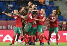 La joie des Marocains après un but contre la Côte d'Ivoire, le 24 janvier 2017 à Oyem