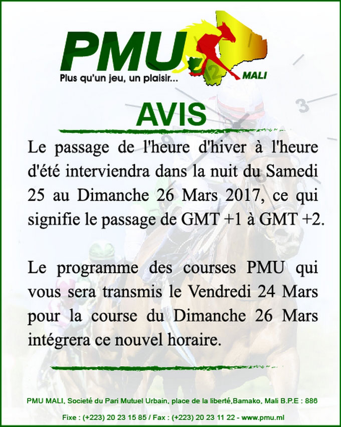 PMU: Avis aux parieurs sur le changement d’horaire
