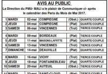 Le calendrier des Paris du mois de mai 2017