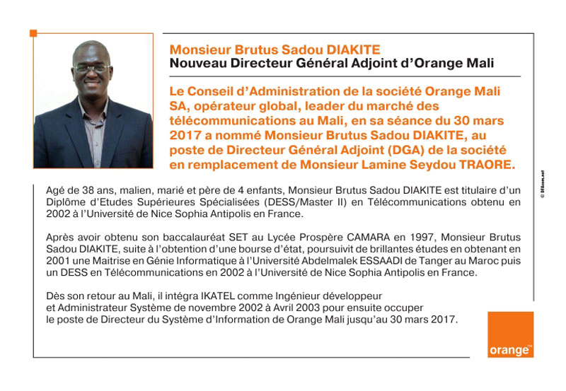 Orange-Mali: Avis de nomination du nouveau DGA