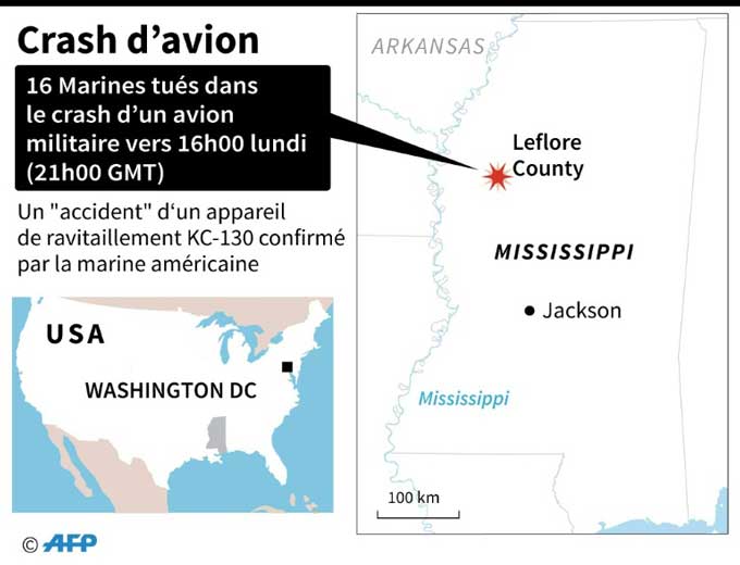 Etats-Unis: 16 morts dans le crash d'un avion militaire