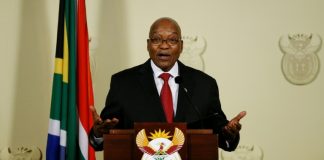 Le président sud-africain Jacob Zuma, annonçant sa démission au cours d'une conférence de presse le 14 février 2018 à Pretoria