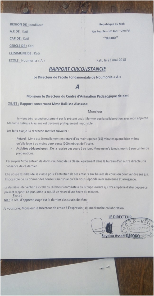Centre d’Animation Pédagogique (CAP) de Kati :  Pour pratiques anti-pédagogiques dans son école, Mme Balkissa Alassane chassée…