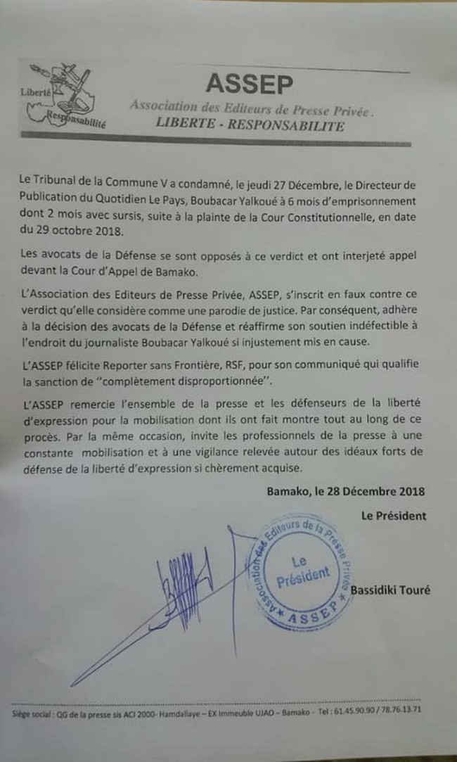 Communiqué ASSEP