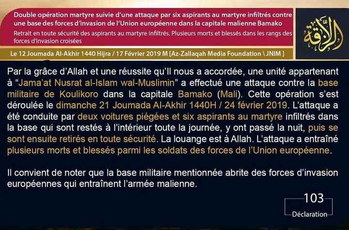Le JNIM revendique l’attaque du 24 février
