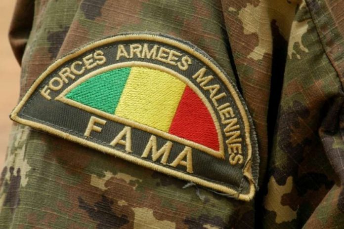 Un soldat porte le badge de l'armée malienne à Andéramboukane, dans l'est du Mali, le 22 mars 2019.