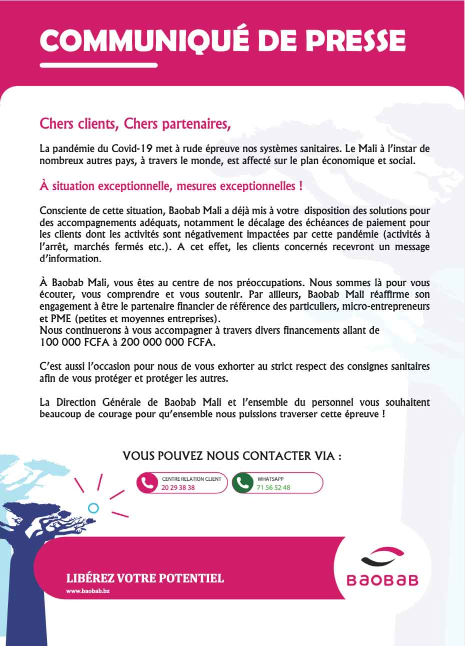 Communiqué de presse de Baobab Mali