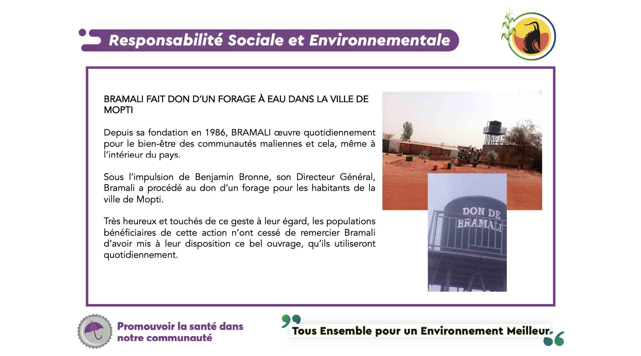 Bramali fait don d’un forage à eau dans la ville de Mopti