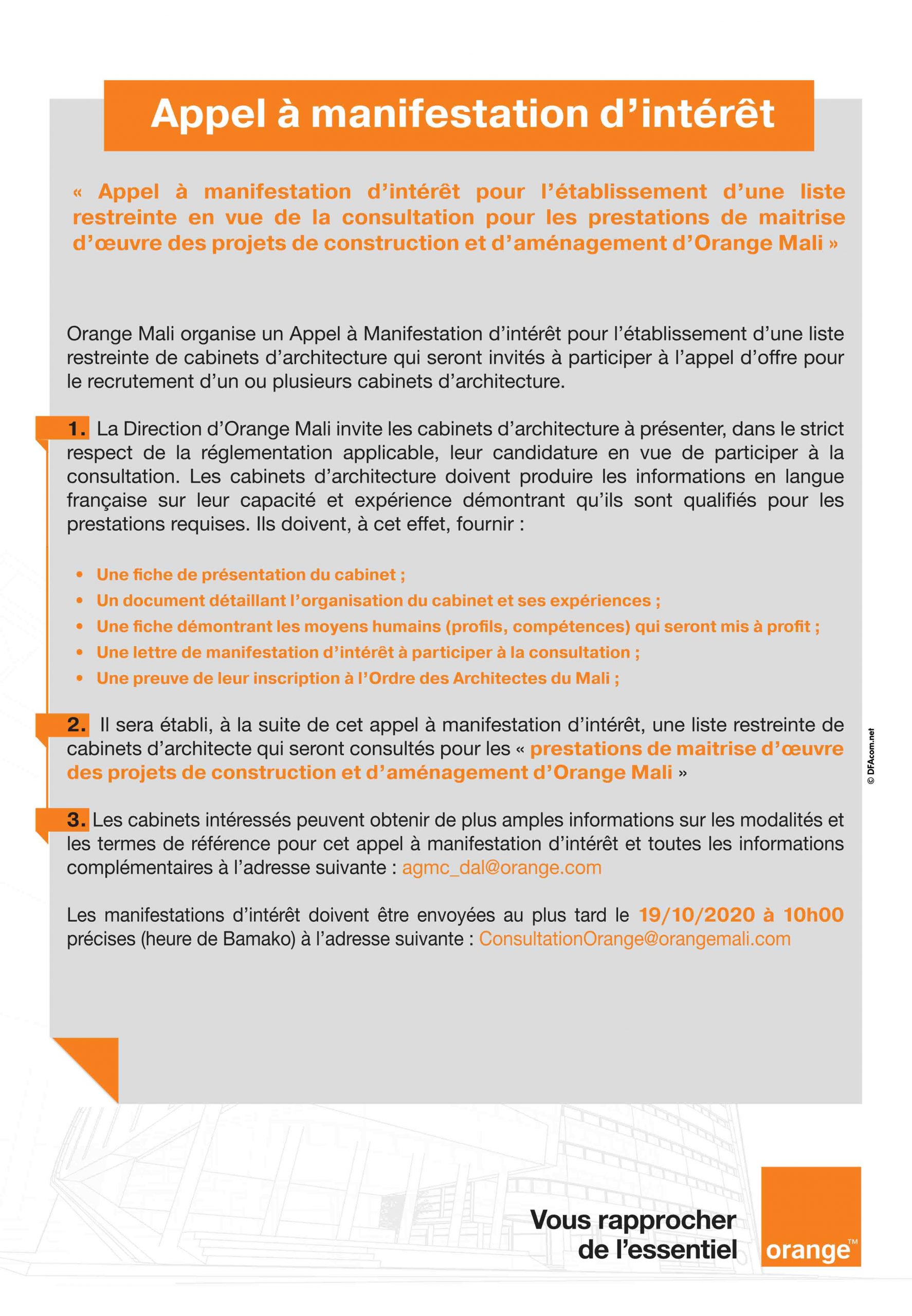 Orange Mali: Appel à manifestation d'intérêt