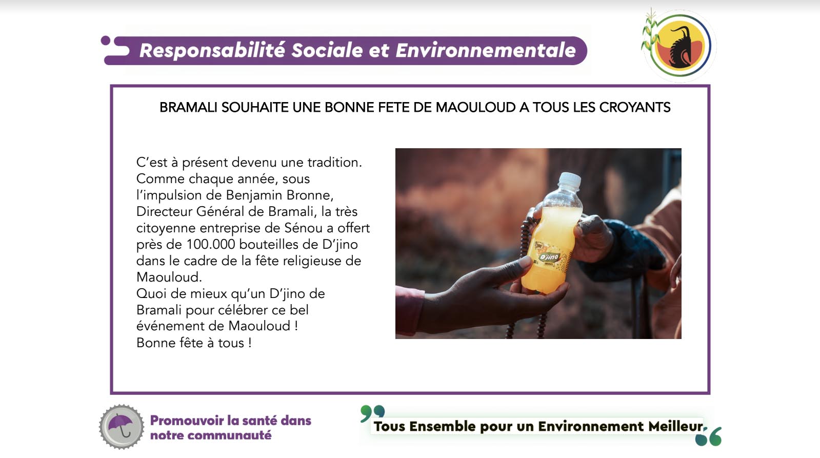 BRAMALI souhaite une bonne fête de Maouloud à tous les croyants