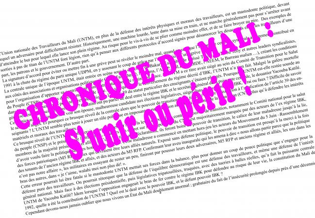 Chronique du Mali : S’unir ou périr !