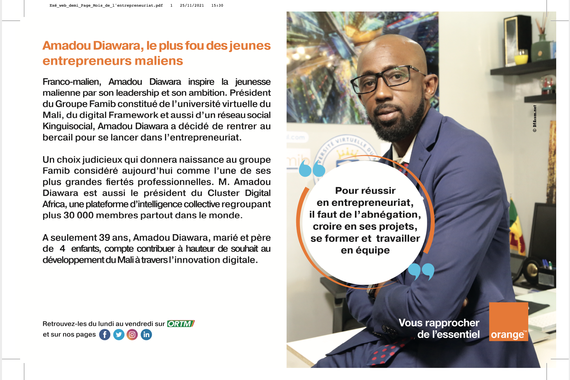 Amadou Diawara, le plus fou des jeunes entrepreneurs maliens