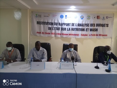 Rapport d’analyse des budgets de l'État dans la perspective de la Nutrition et Wash : Le budget de la Nutrition est dilué dans celui de la santé et ne représente qu’à peine 1% de ce budget