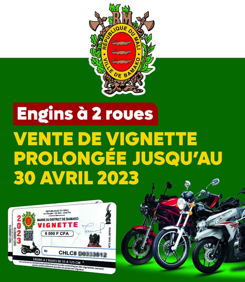 Communiqué de la Mairie du District sur la prolongation de la vente de vignette des engins à deux roues