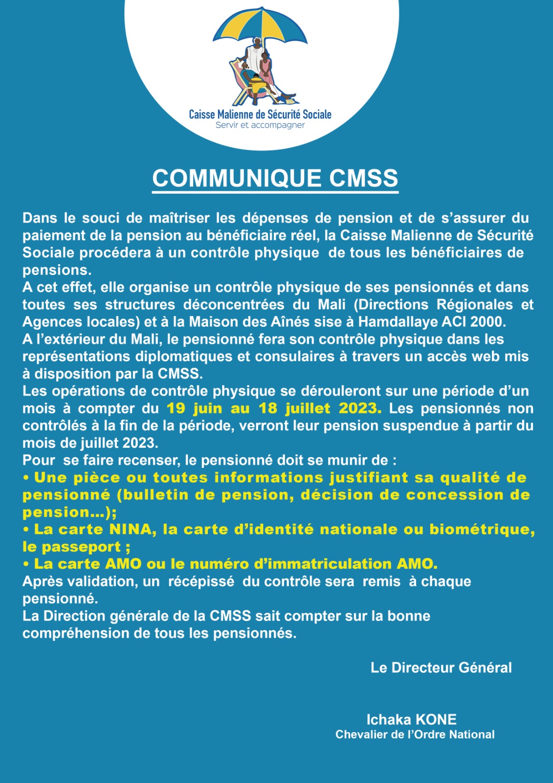 Communiqué du CMSS relatif au contrôle physique des pensionnaires